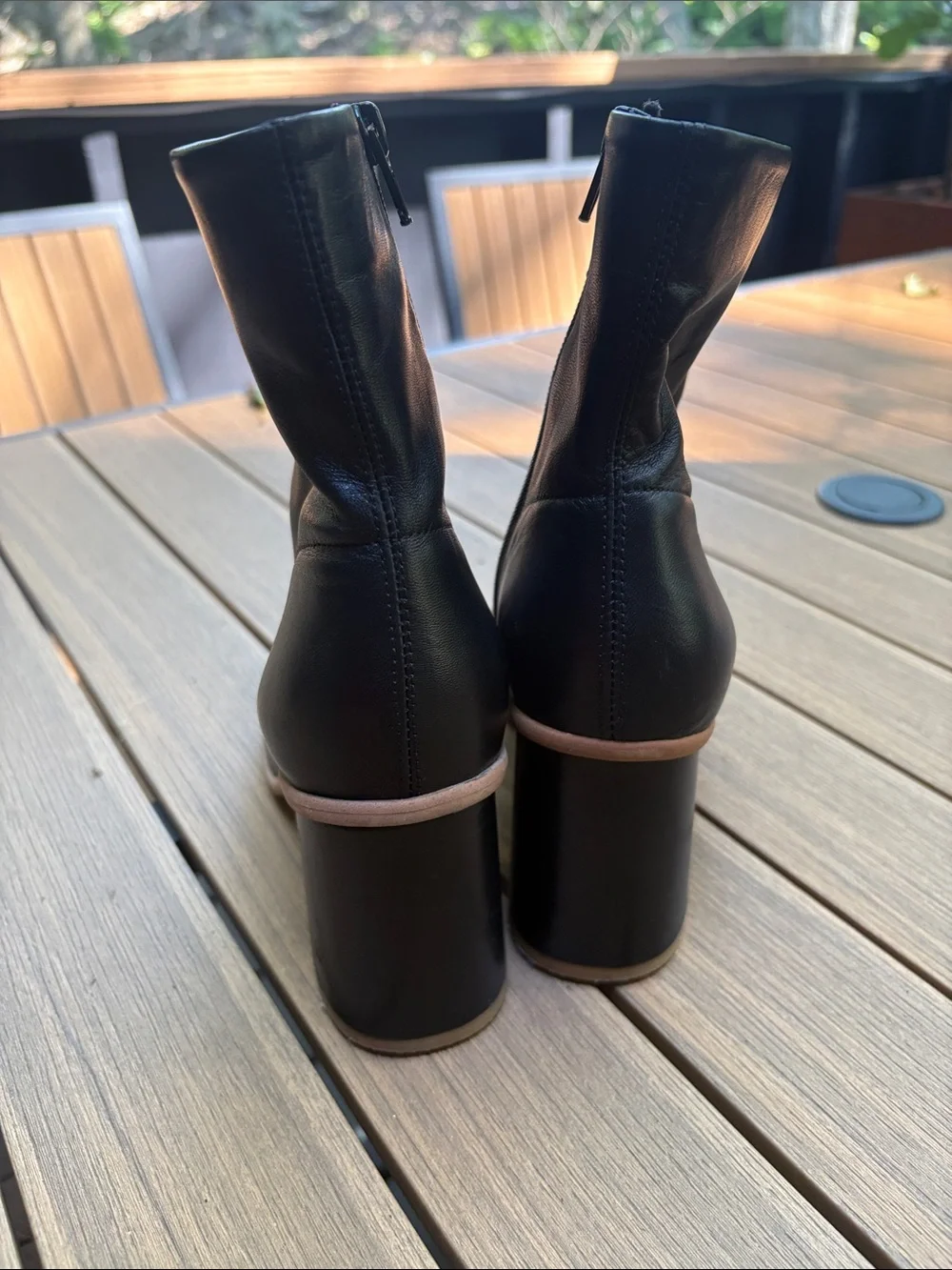 Free People Black Leather Square-Toe Block Heel Ankle Boots